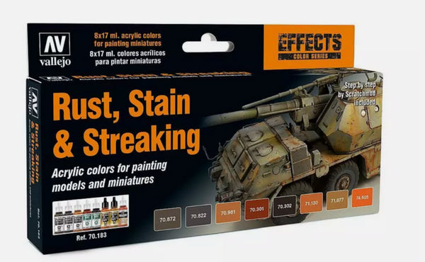 VAL70183 VALLEJO RUST, STAIN & STREAKING SET (8 PAINT SET)